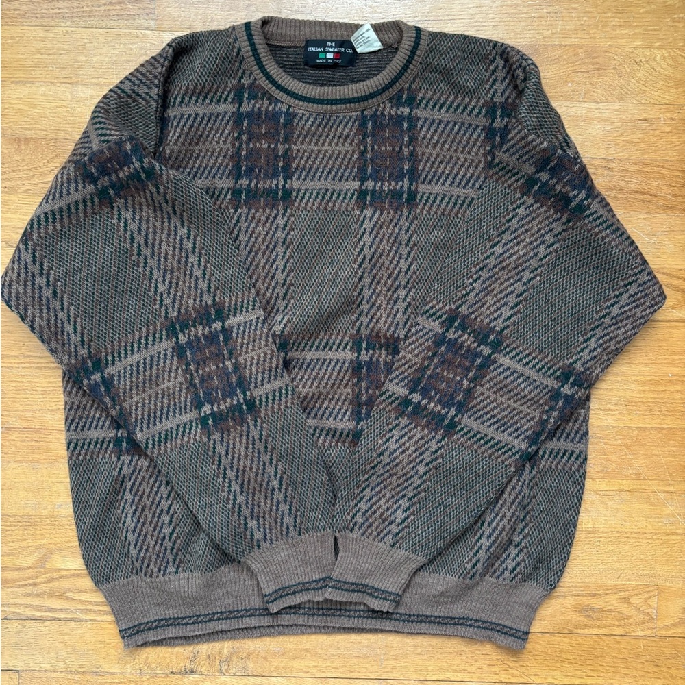 Men's Plaid Crewneck Sweater - Brown and Black